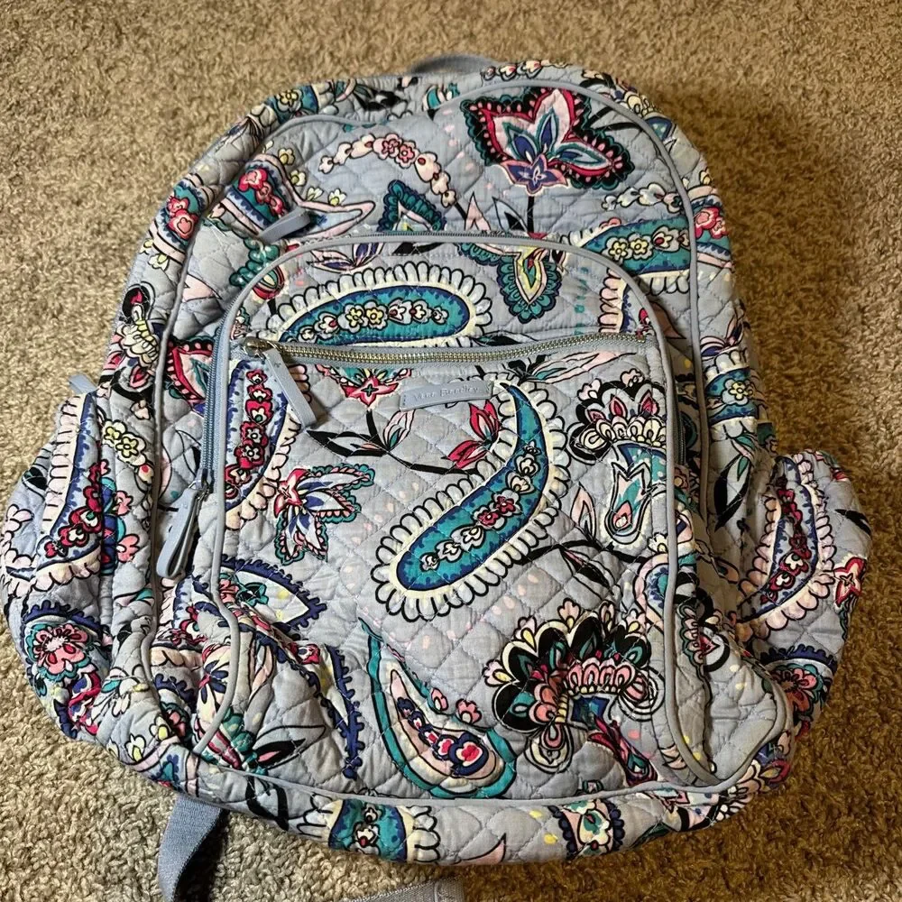 Vera Bradley Campus Backpack Wildflower Paisley Quilted Cotton Laptop Travel Bag